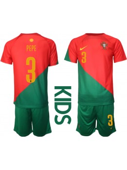 Otroški Nogometna dresi replika Portugalska Pepe #3 Domači SP 2022 Kratek rokav (+ hlače)